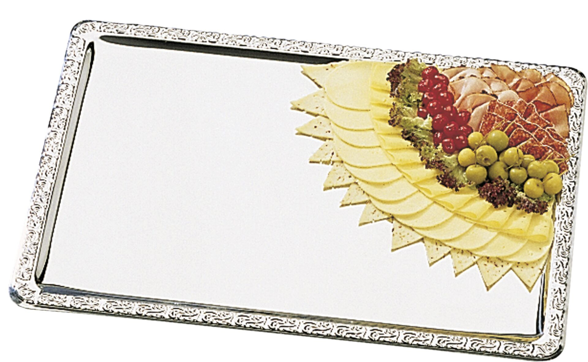 Serviertablett mit Barockrand Edelstahl 42x31cm